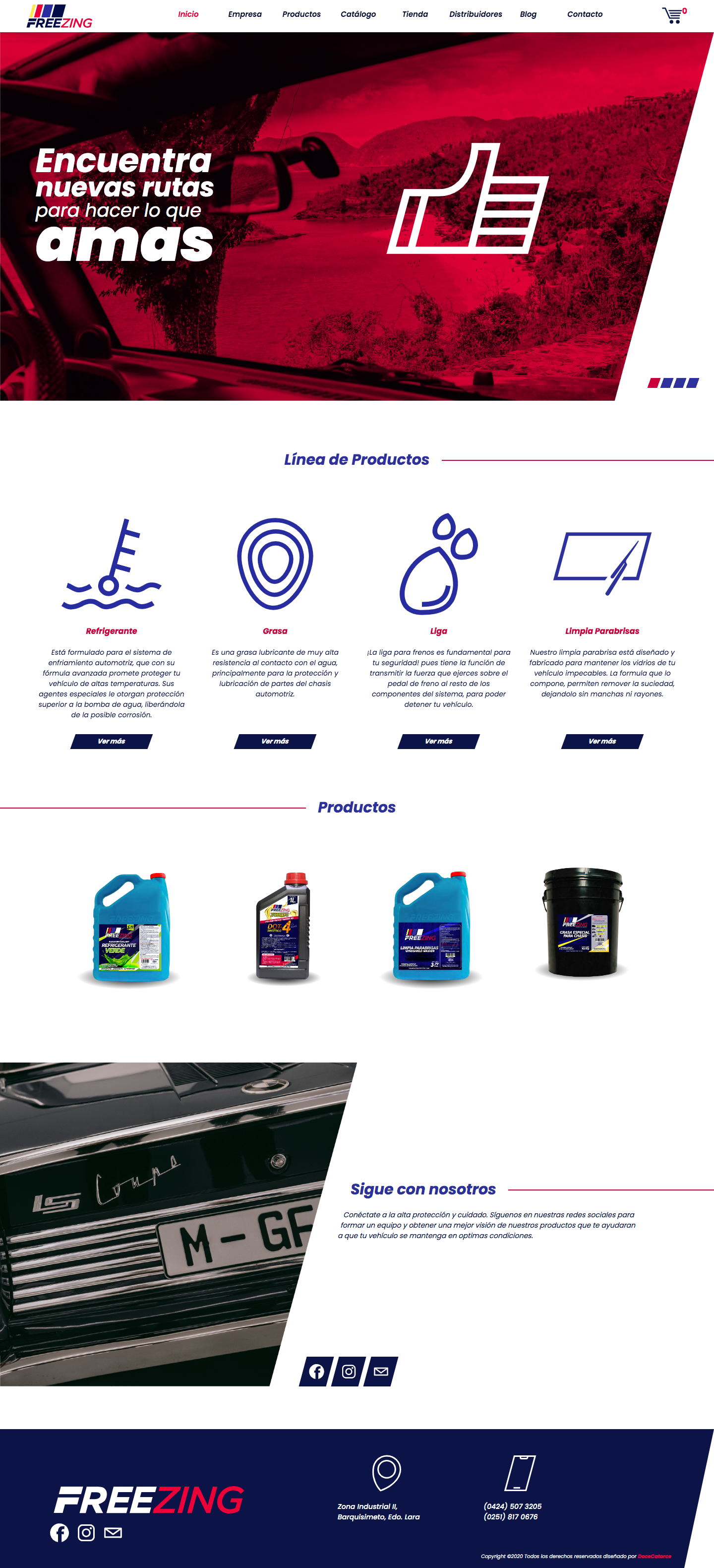 Diseño web e-commerce de Freezing — pantalla de inicio rediseñada por DoceCatorce